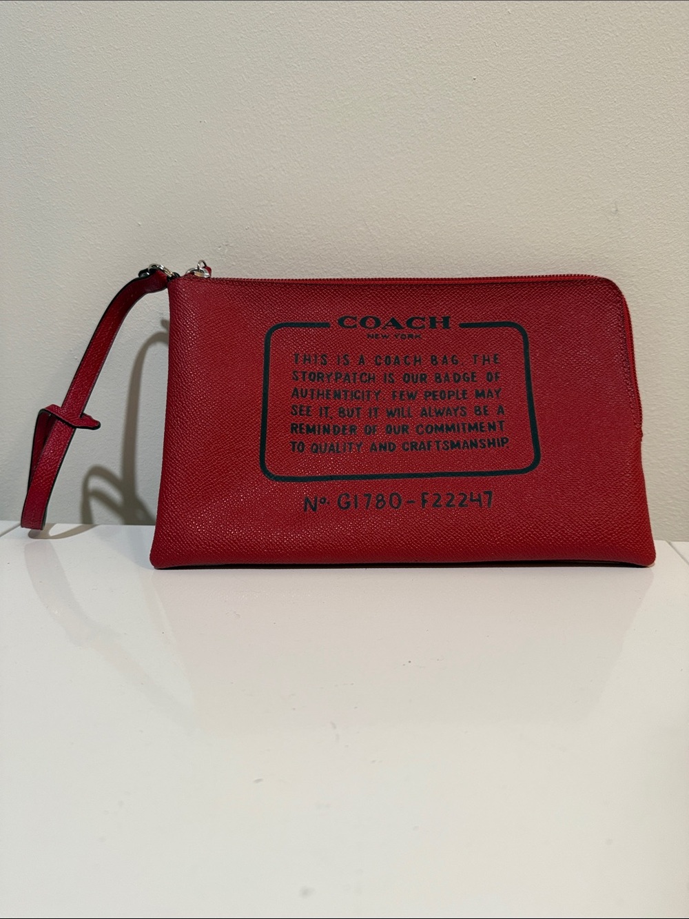 Coach Women's Storypatch Red Leather Logo Wristlet Pouch